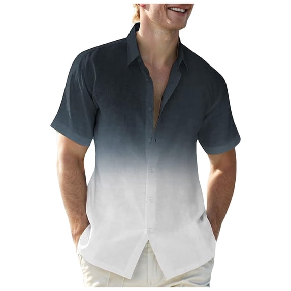 zfhfof Men's Gradient Dress Shirts Short Sleeve Button Down Shirt Hawaiian Summer Beach Casual T Shirts