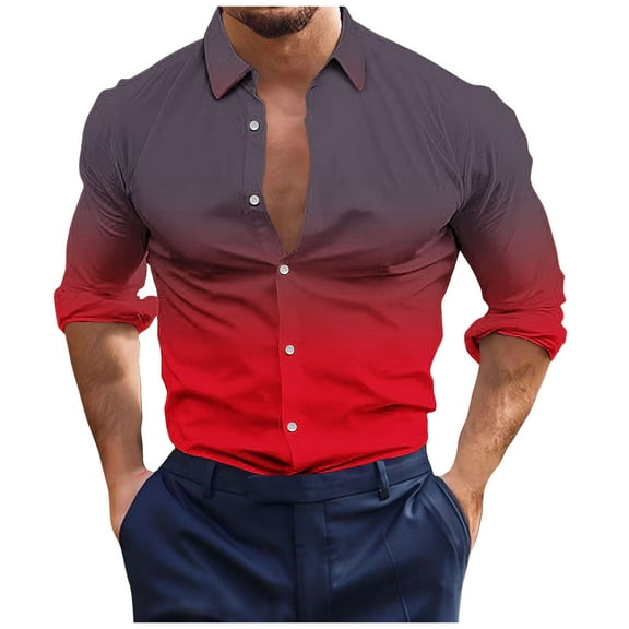 zfhfof Men's Gradient Shirt Slim Fit Long Sleeve Casual Button Down Dress Shirts Formal Business Work Shirts