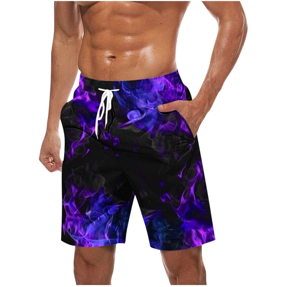 zfhfof Men's Hawaiian Beach Shorts Casual Lightweight Drawstring Summer Holiday Shorts Flame Graphic Print Short with Pockets
