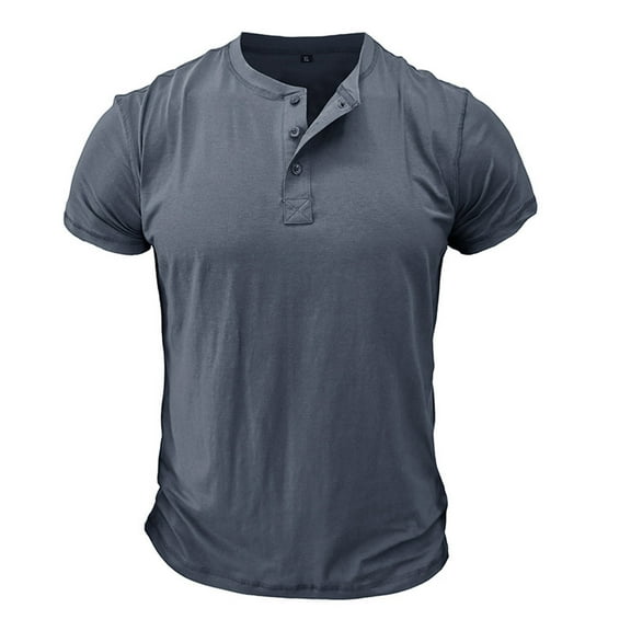 zfhfof Men's Henley Shirts Short Sleeve Basic Tops Fashion Casual Summer Solid Button T Shirts