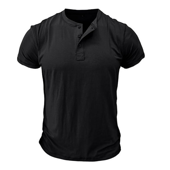 zfhfof Men's Henley Shirts Short Sleeve Basic Tops Fashion Casual Summer Solid Button T Shirts