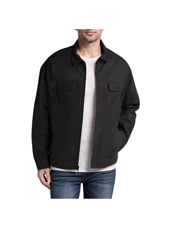 Men’s Jacket – Casual Lightweight Full Zip Lapel Windbreaker Long Sleeve Outdoor Work Shirts Coat with Pockets