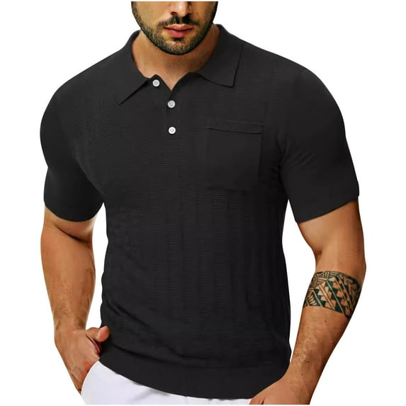 zfhfof Men's Knit Polo Shirts 2024 Summer Short Sleeve Casual Vintage Shirts Texture Lightweight Classic Golf Shirts