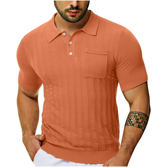 zfhfof Men's Knit Polo Shirts 2024 Summer Short Sleeve Casual Vintage Shirts Texture Lightweight Classic Golf Shirts