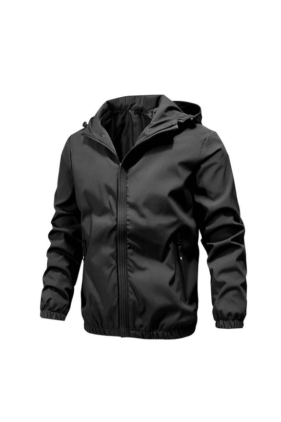 Men's Lightweight Jacket Full Zip Hooded Outdoor Windproof Coat Hiking Windbreaker Jacket Casual Outwear with Zipper Pockets