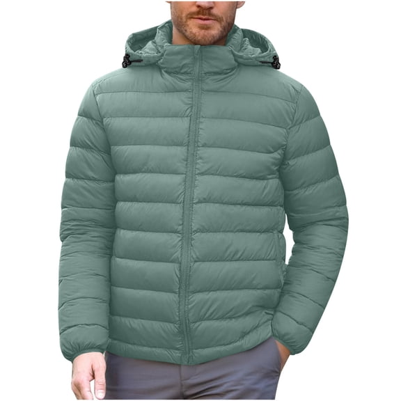 zfhfof Men's Lightweight Puffer Jacket with Pockets Hooded Warm Winter Down Coat Full Zip Windproof Outdoor Travel Quilted Padded Jackets