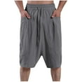 thumbnail image 1 of zfhfof Men's Long Cotton Linen Shorts Below Knee Pocketed 3/4 Summer Drawstring Capri Pants with Pockets Lounge Baggy Shorts, 1 of 7