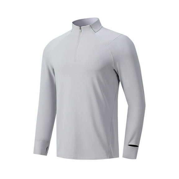 zfhfof Men's Long Sleeve Athletic Shirts Quarter Zip Pullover Lightweight Sun Protection Rash Guard with Thumb Hole Outdoor Running T-Shirts