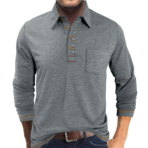 zfhfof Men's Long Sleeve Polo Shirts Fall Fashion Casual Button T Shirt with Pocket Basic Lightweight Collared Golf Shirts