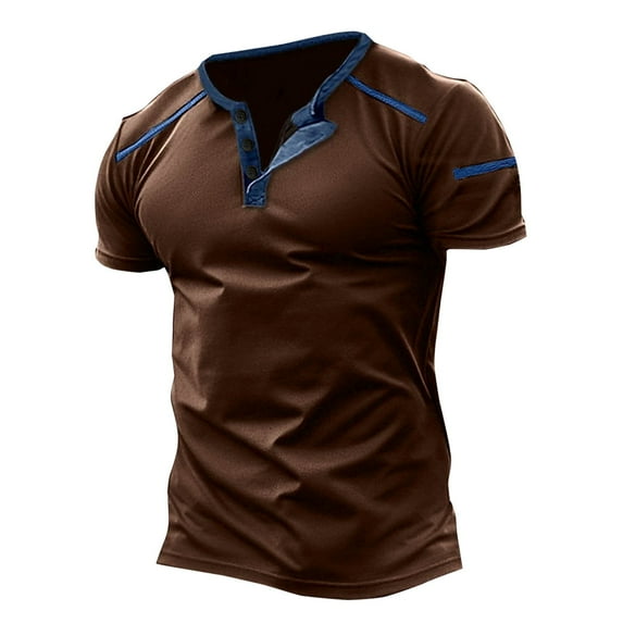 zfhfof Men's Muscle Henley Shirts Classic Casual Summer Crewneck T-Shirt Slim Fitted Gym Workout Athletic Shirt Tees with Button