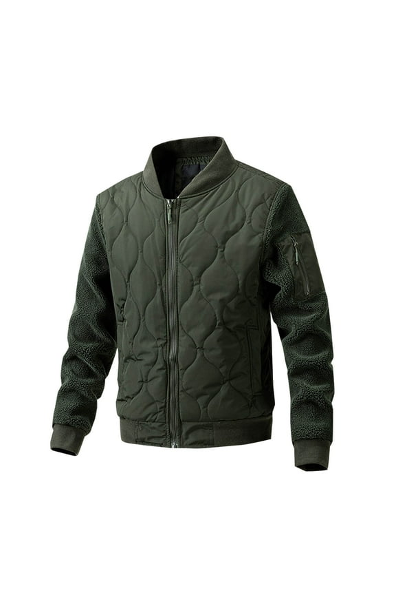 Men's Padded Jackets Fall Winter Full Zipper Stand Collar Outwear Casual Windproof Quilted Bomber Coat