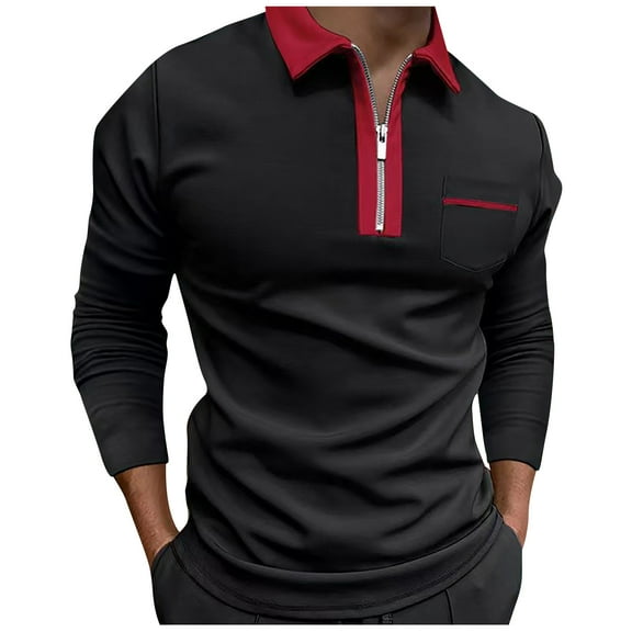 zfhfof Men's Quarter Zip Up Polo Shirts Long Sleeve Slim Fit Casual Golf Pullover Tops Basic Designed Cotton Shirts with Pocket