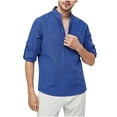 thumbnail image 1 of zfhfof Men's Roll Up Long Sleeve Shirt Casual Business Work Dress Shirts Henley T-Shirt Band Collar Vacation Tops with Pocket, 1 of 5