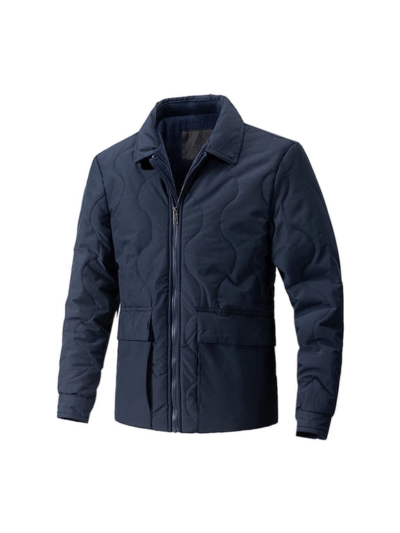 Men's Shirt Jacket with Quilted Lined Winter Warm Long Sleeve Padded Coat Full Zip Turndown Collar Thick Windbreaker Outwear