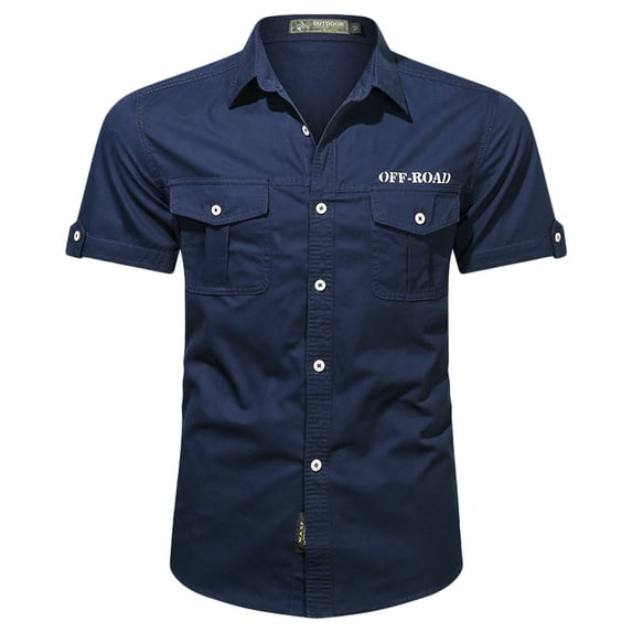 zfhfof Men's Short Sleeve Button Down Shirt Casual Fishing Hiking Work Shirt Lightweight Summer Cargo Shirt with 2 Pockets