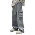thumbnail image 1 of zfhfof Men's Straight Leg Cargo Jeans Y2k Vintage Streetwear Wide Leg Baggy Denim Pants Drawstring Elastic Waist Jean, 1 of 7