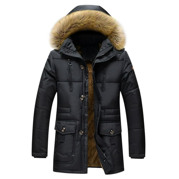 zfhfof Men's Thick Winter Jackets with Hood Fleece Lining Cotton Military Coats Work Jackets with Cargo Pockets Outwear