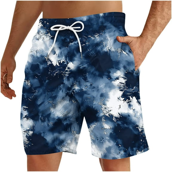 zfhfof Men's Tie Dye Beach Shorts Elastic Waist Drawstring Lightweight Summer Casual Hawaiian Vacation Shorts with Pocket