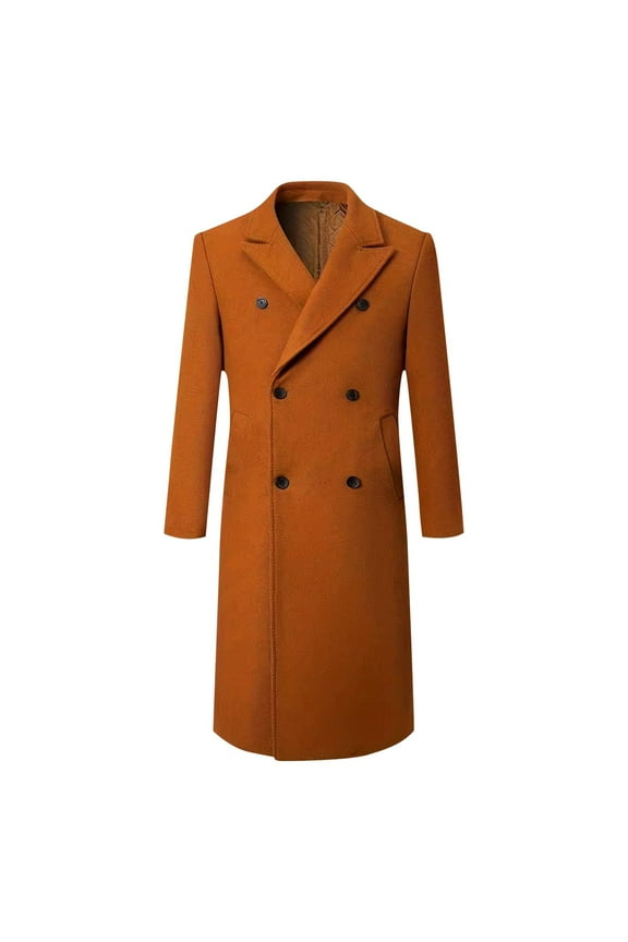 Men's Trench Coats Wool Blend Notch Lapel Double Breasted Long Pea Jackets Casual Business Overcoats