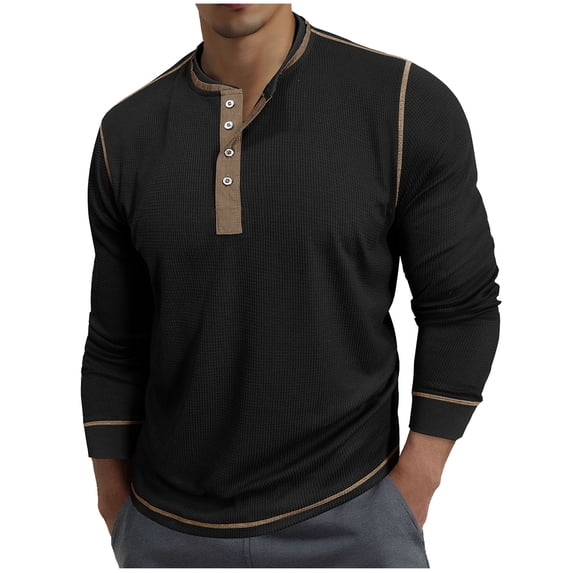 zfhfof Men's Waffle Henley Shirts Classic Raglan Long Sleeve Casual T-Shirts Lightweight Fashion Basic Button Tee Shirt