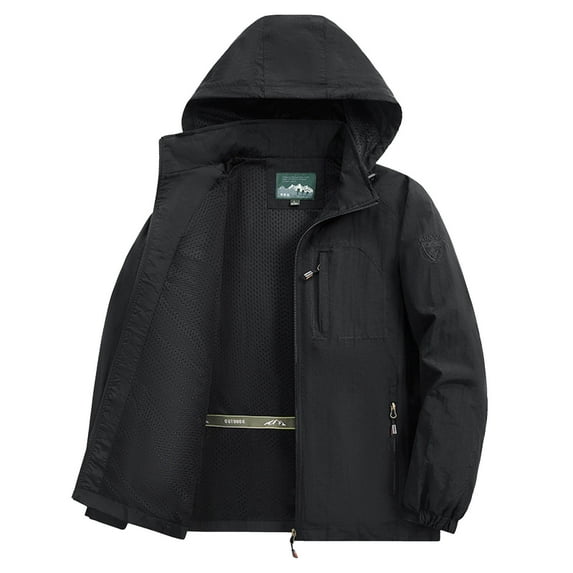 zfhfof Men's Waterproof Raincoat Lightweight Mountain Rain Jacket with Detachable Hood Casual Zip Up Windbreakerl for Outdoor Hiking Travel