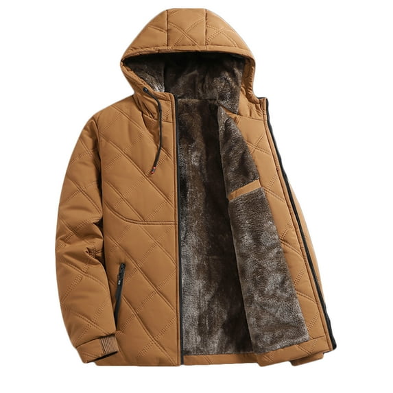 zfhfof Men's Winter Coats Heavyweight Sherpa Fleece Lined Warm Jackets Full Zipper Thermal Thicken Hooded Coat Quilted Outwear with Pockets