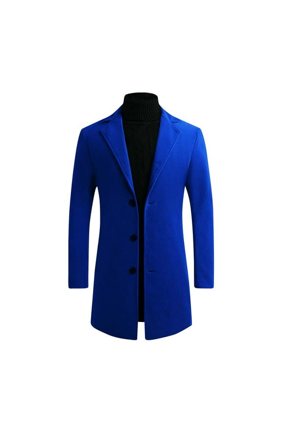 Men's Wool Blend Pea Coat Notched Lapel Collar Single Breasted Long Overcoat Warm Winter Trench Coat with Pockets