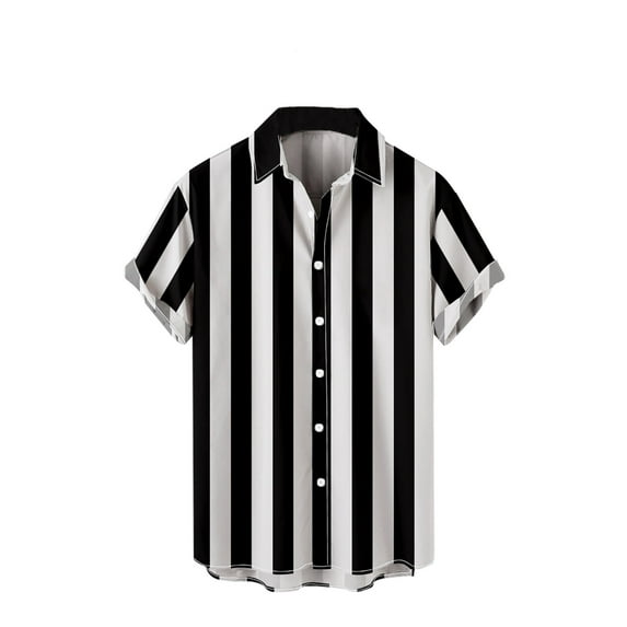 zfhfof Mens Bowling Dress Shirt Striped Summer Untucked Hawaiian Beach Shirts Short Sleeve Casual Button Down Shirt
