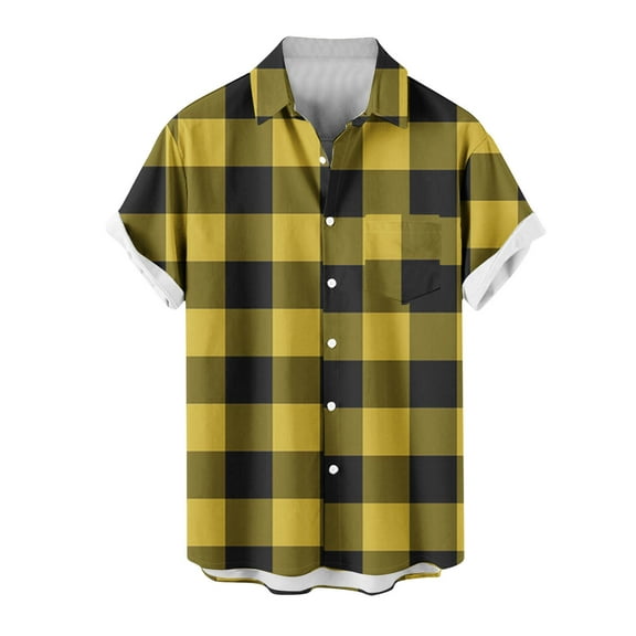 zfhfof Mens Button Down Shirts Regular Fit Short Sleeve Plaid Shirts Summer Casual Wrinkle-Free Work Shirt Tops