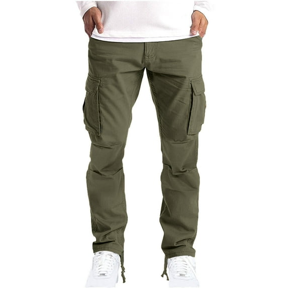zfhfof Mens Cargo Pants-Solid Casual Multiple Pockets Outdoor Straight-Legs Loose Hiking Pants Work Combat Trousers