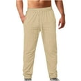 thumbnail image 1 of zfhfof Mens Casual Cotton Linen Striped Pants Elastic Waist Summer Beach Yoga Pants Lightweight Straight-Legs Loose Trousers, 1 of 5