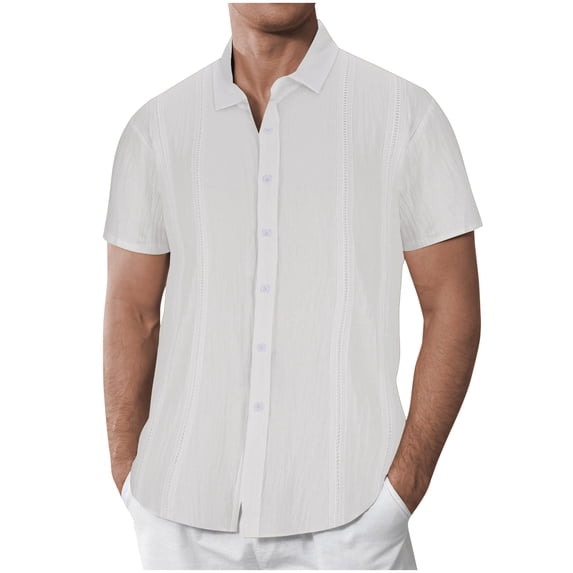 zfhfof Mens Cotton Linen Cuban Guayabera Shirt Casual Short Sleeve Button Down Shirts Summer Beach Tops