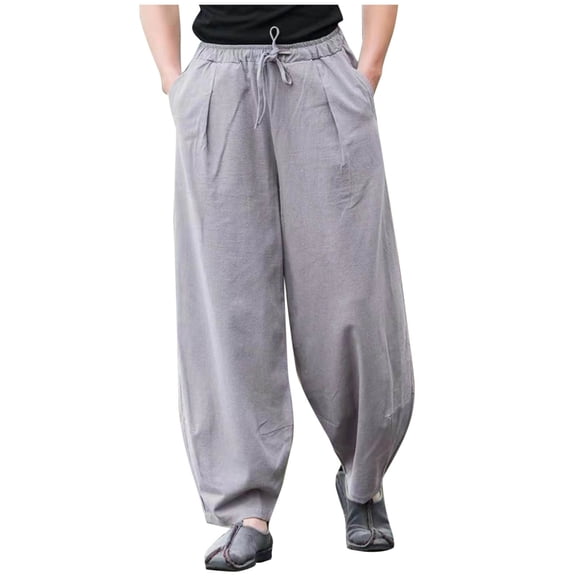 zfhfof Mens Cotton Linen Harem Pants Elastic Drawstring Waist Lightweight Summer Beach Pants Baggy Yoga Trousers with Pockets