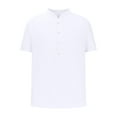 thumbnail image 1 of zfhfof Mens Cotton Linen Henley Shirts Short Sleeve Casual Shirt Summer Beach Hippie T-Shirt Banded Collar Shirt with Pocket, 1 of 4