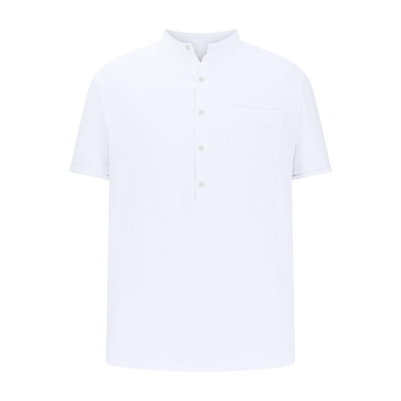 zfhfof Mens Cotton Linen Henley Shirts Short Sleeve Casual Shirt Summer Beach Hippie T-Shirt Banded Collar Shirt with Pocket