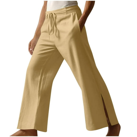 zfhfof Mens Cotton Linen Pants Elastic Waist Drawstring Casual Lightweight Loose Fit Beach Yoga Pants Lounge Trousers