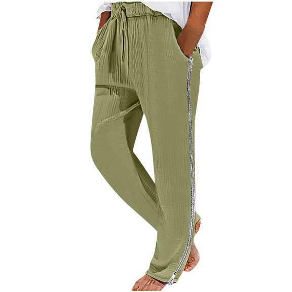 zfhfof Mens Cotton Linen Pants with Side Zip Elastic Waisted Drawstring Straight Leg Trousers Casual Lightweight Loose Yoga Beach Pants