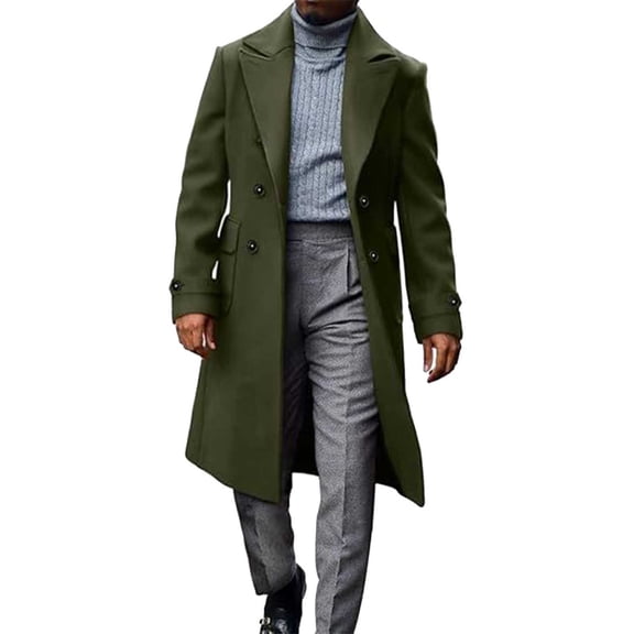 zfhfof Mens Double Breasted Trench Coat Notched Lapel Mid Long Peacoat Classic Casual Fall Winter Business Work Overcoat with Pockets
