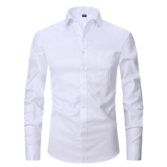 zfhfof Mens Dress Shirts Solid Long Sleeve Collared Wrinkle-Free Shirts Regular Fit Button Down Business Formal Shirts