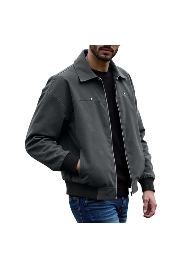 Mens Faux Leather Bomber Jacket Casual Full Zip Up Lapel Long Sleeve Golf Jackets Vintage Motorcycle Jacket