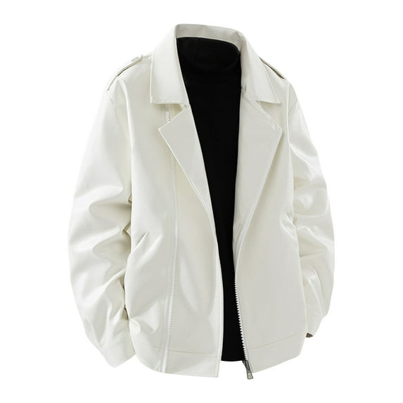 zfhfof Mens Faux Leather Jacket Vintage Casual Notch Lapel Long Sleeve Bomber Coat Fall Winter Windbreaker Outwear with Pockets