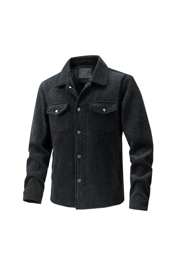Mens Fleece Lined Tweed Coats Casual Snap Button Shacket Jackets Winter Thick Thermal Lapel Collar Jacket Coat with Flap Pockets