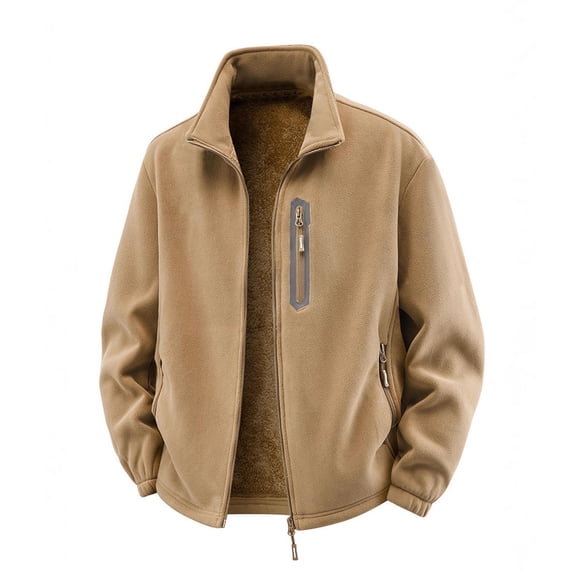 zfhfof Mens Fleece Sherpa Lined Jacket Warm Full Zip Up Stand Collar Thick Jacket Soft Outwear Winter Coat with Zipper Pockets