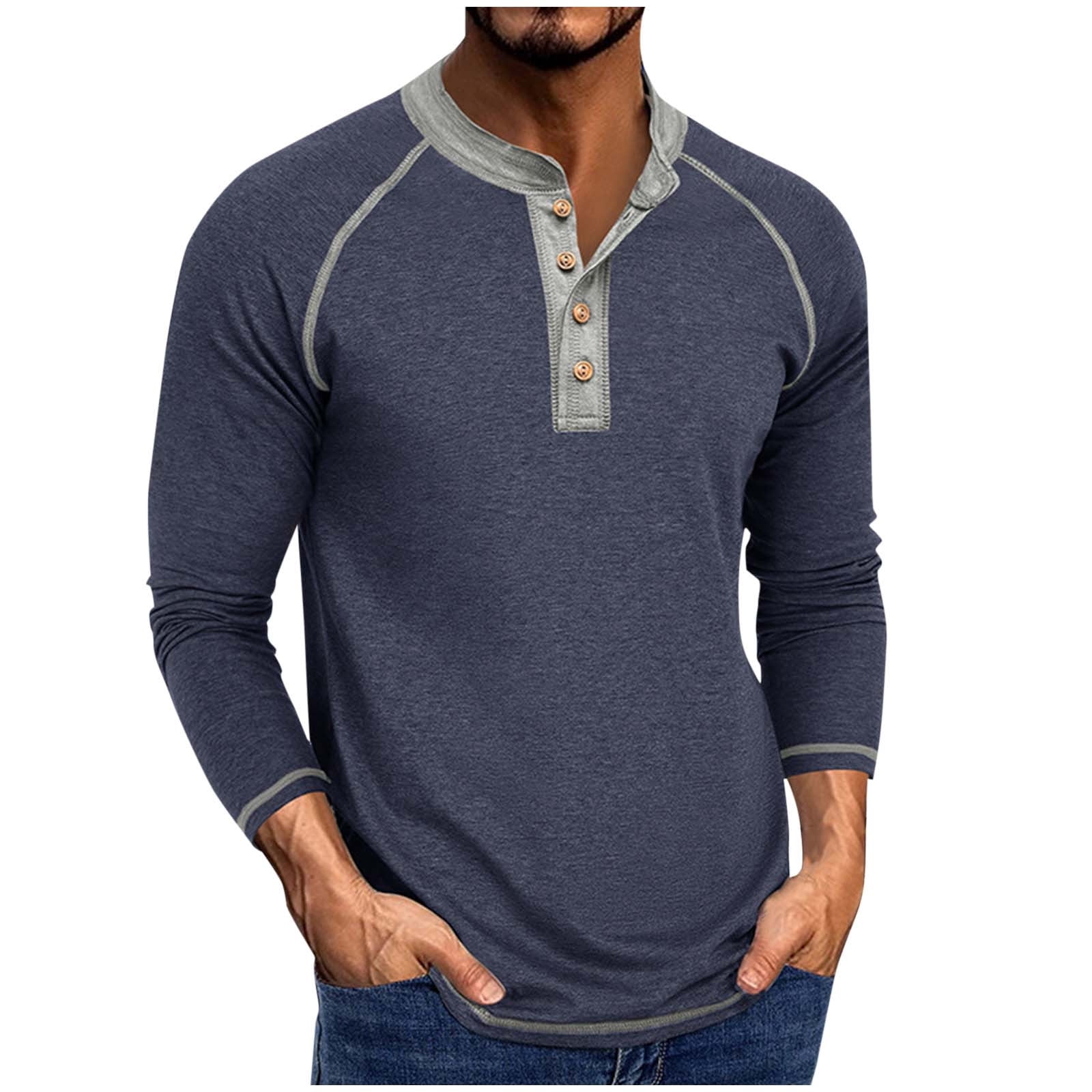 TARAINYA T-Shirt Henley Homme Coton Manches Longues - Col Mao Boutons Casual Regular Fit