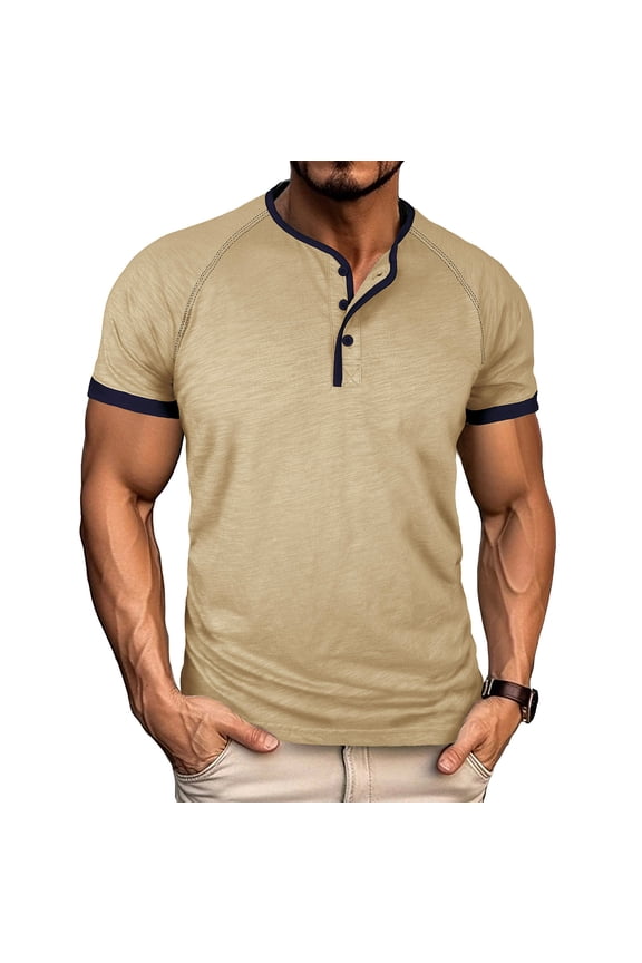Mens Henley Shirts Raglan Short Sleeve Casual Summer Basic T Shirts Button Vintage Lightweight Tee Tops