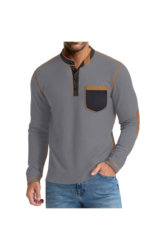 Mens Henley Shirts Vintage Color Block Raglan Long Sleeve Casual Button T-Shirts Lightweight Basic Tee Tops with Chest Pocket