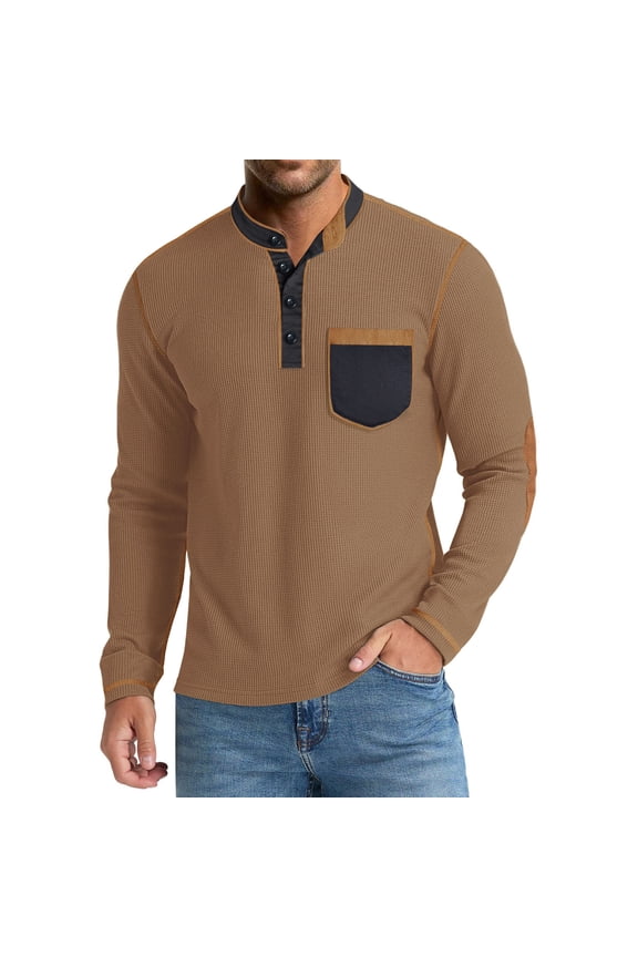 Mens Henley Shirts Vintage Color Block Raglan Long Sleeve Casual Button T-Shirts Lightweight Basic Tee Tops with Chest Pocket