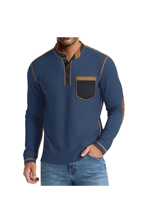 Mens Henley Shirts Vintage Color Block Raglan Long Sleeve Casual Button T-Shirts Lightweight Basic Tee Tops with Chest Pocket