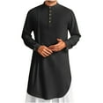 thumbnail image 1 of zfhfof Mens Kaftan Thobe Button Down Long Sleeve Robe Casual Henley Shirts Cotton Linen Muslim Gown Tops, 1 of 9