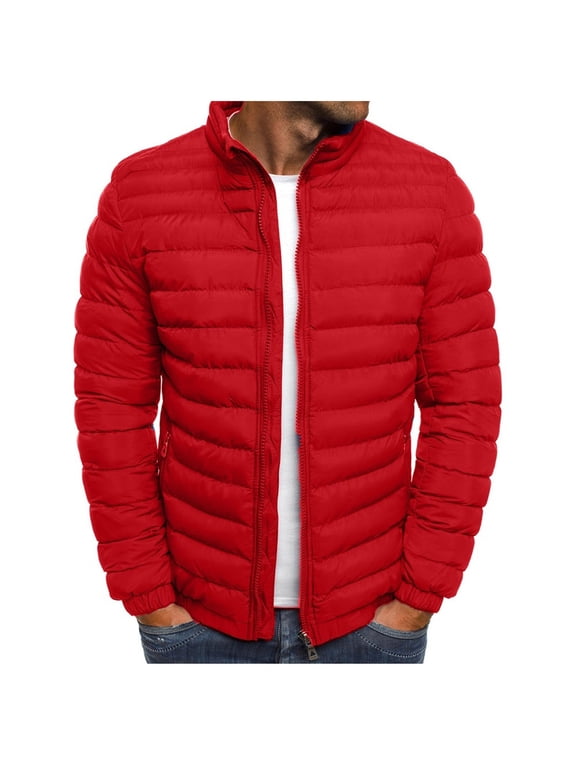 Mens Lightweight Packable Puffer Jacket Stand Collar Thermal Padded Down Coats Winter Puffy Jackets for Running Travel